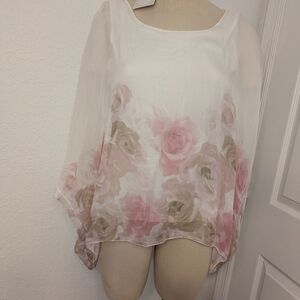 ElLENA BALDI Elegant Floral Women's Silk Blouse - Pink and Tan